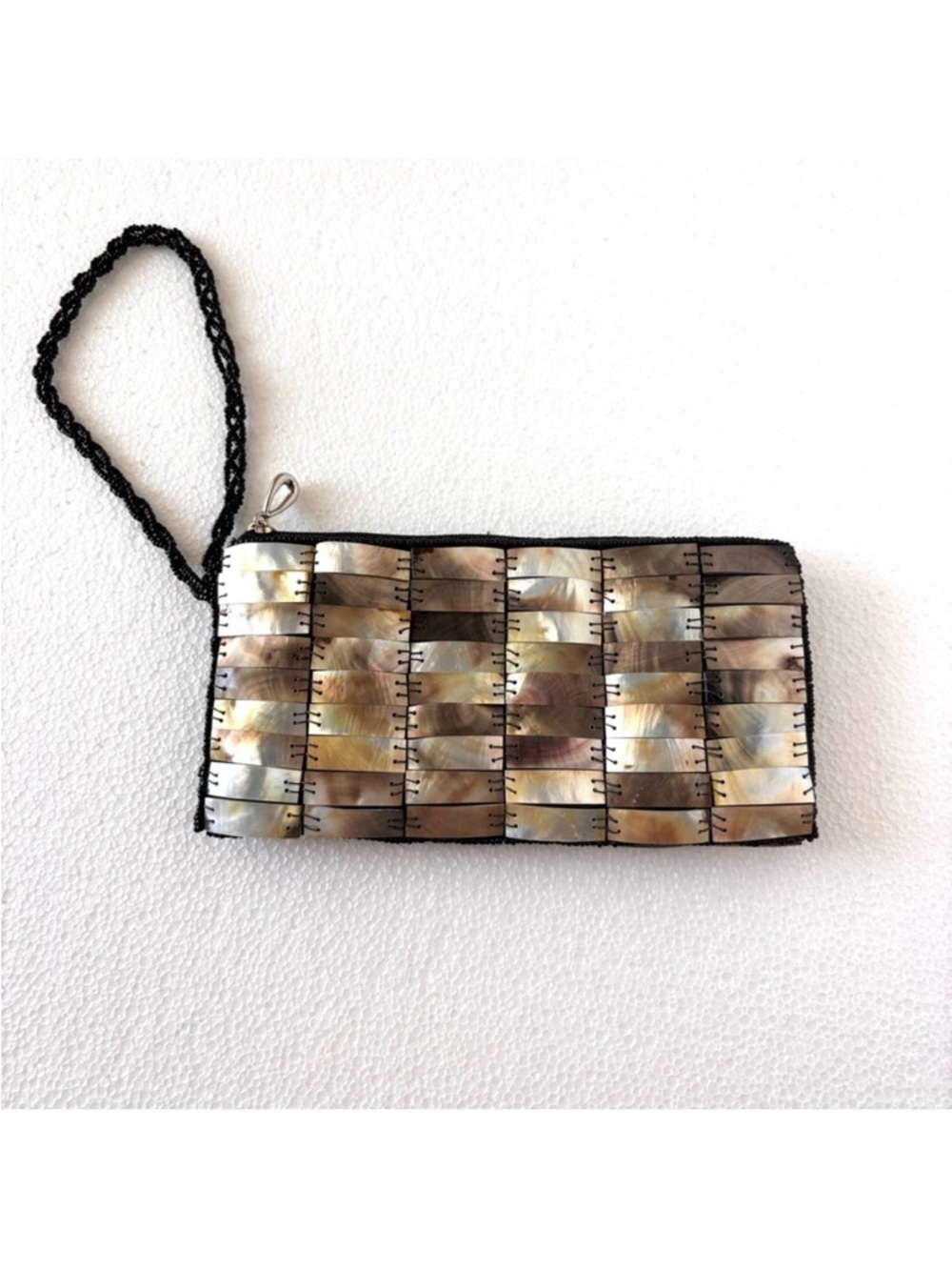 Vintage MAD by design Handmade Spun Silk & Iredescent Natural Horn Beaded Bag